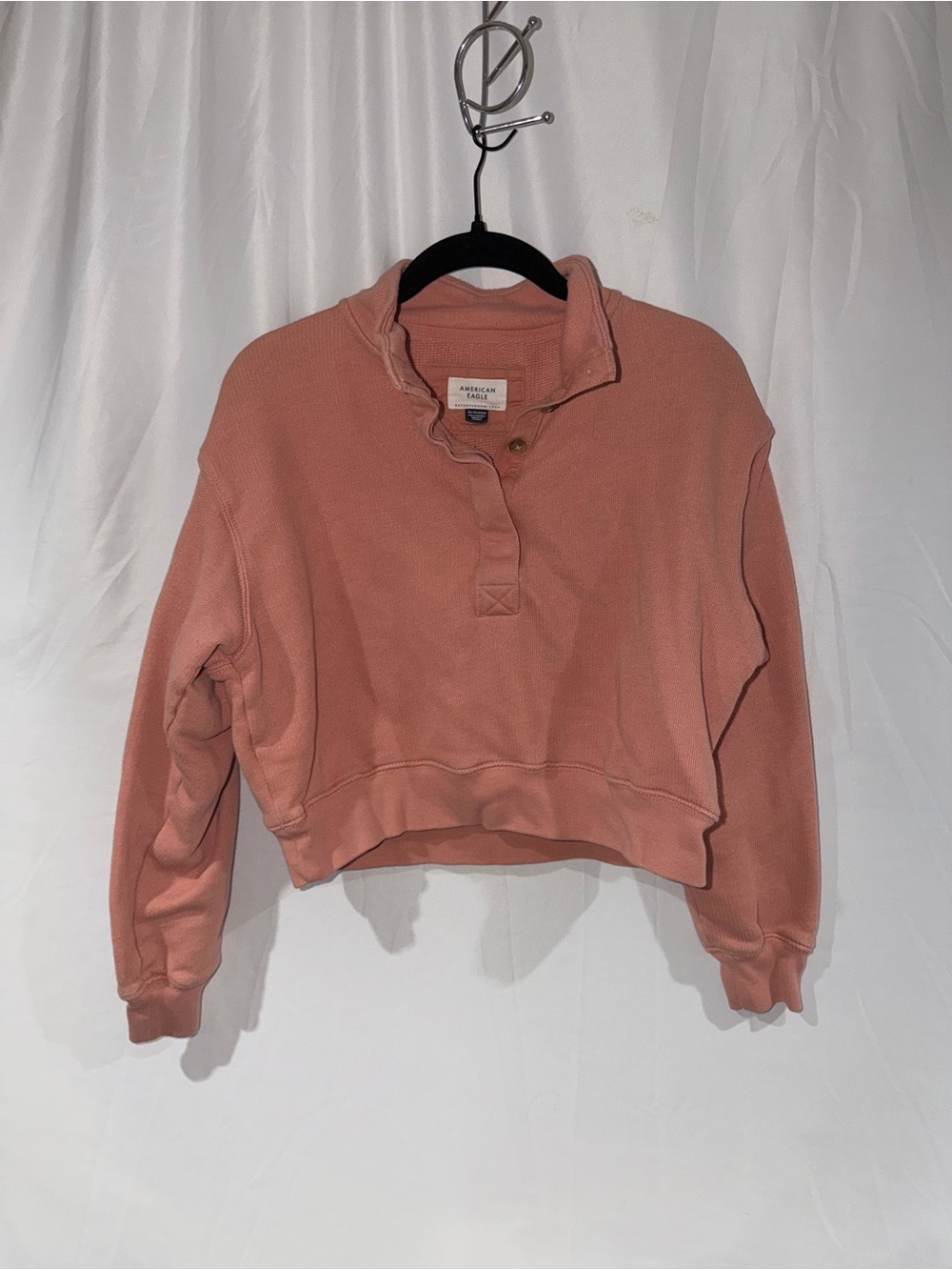 American Eagle Outfitters Sweater Pink Cropped Button Front Pullover Henley Top